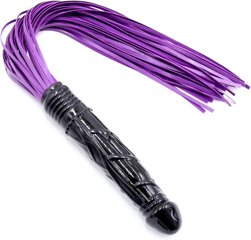 Multifunctional Leather Whip with Purple Beard and Black Penis 24.4 inches，Whip Horse Riding Crop, Role-Playing Props