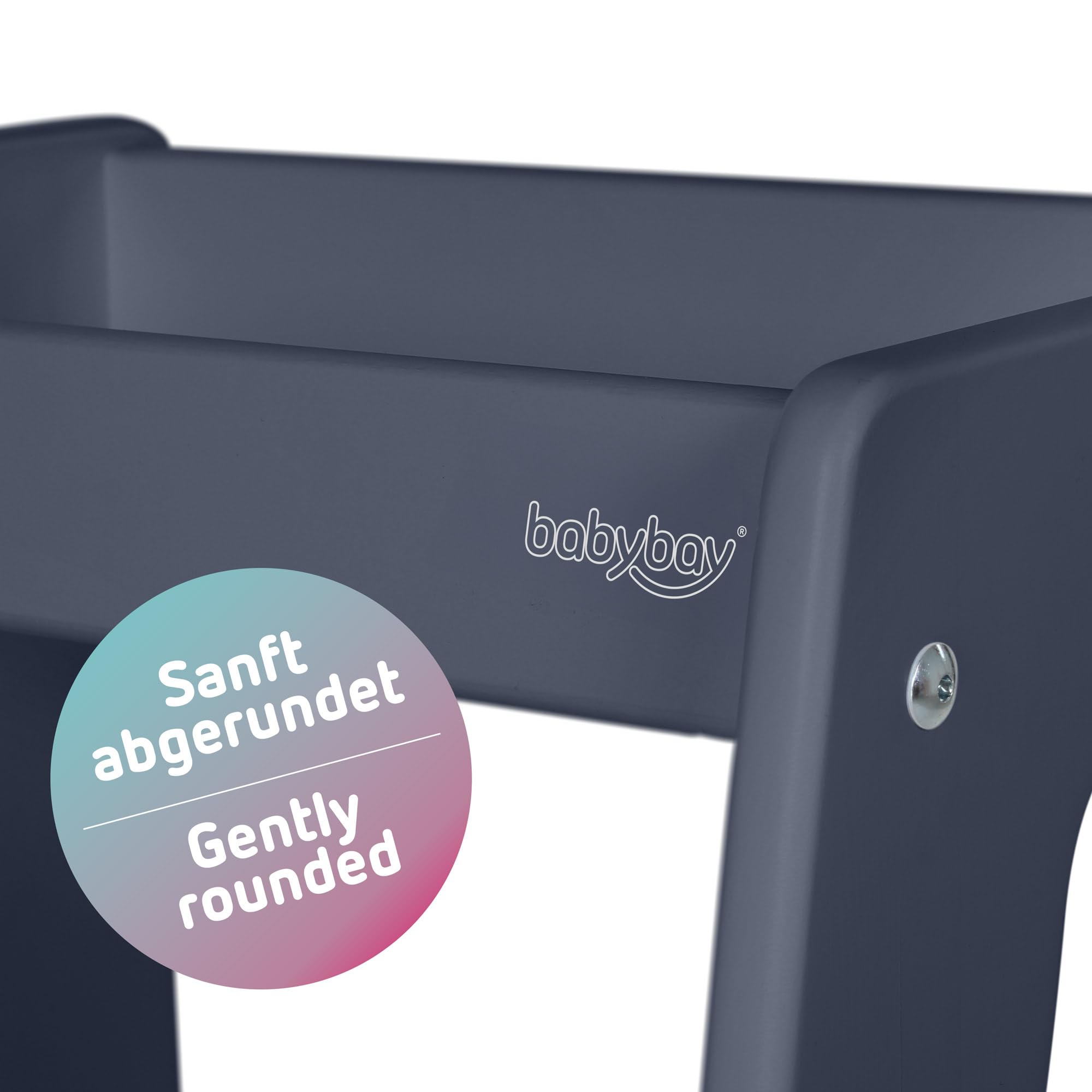 babybay Lernturm Littlefoot, maximale Kippsicherheit durch massives Buchenholz, Förderung der Motorik, dreifach höhenverstellbar, ergonomischer Einstieg, Aussparung für Küchengriffe, grau lackiert