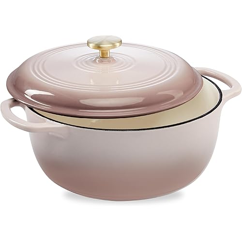 Best Choice Products 6 Quart Enamel Cast-Iron Round Dutch Oven, Family Style Heavy-Duty Pre-Seasoned Cookware for Home, Kitchen, Dining Room, Oven Safe w/Lid, Dual Handles - Mushroom Beige