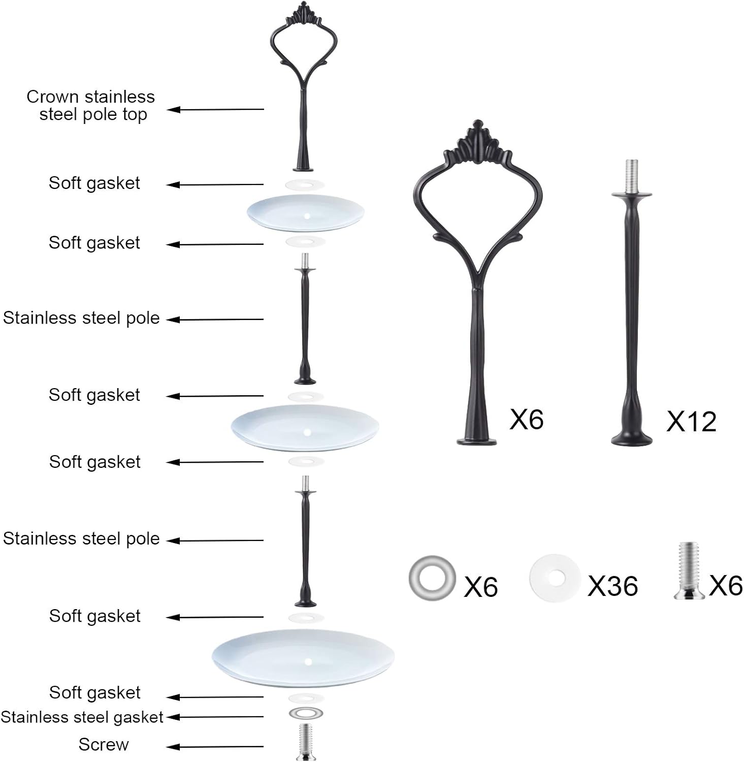 MSDADA Bundle,6 Set Tiered Tray Hardware and 8 Pcs Tray Handles for Resin Mold,DIY Cake Stand Hardware Handles for Resin Trays,Cupcake Dessert Fruit Platter Serving Stand,Wedding Party