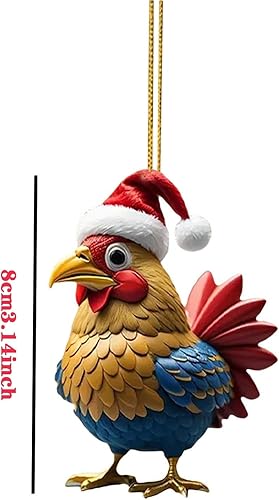 Miniatura 6 de Sombrero de Navidad adorno de pollito lindo colgante de Navidad de pollo para automóvil, decoración del árbol del hogar, adorno de árbol de Navidad,