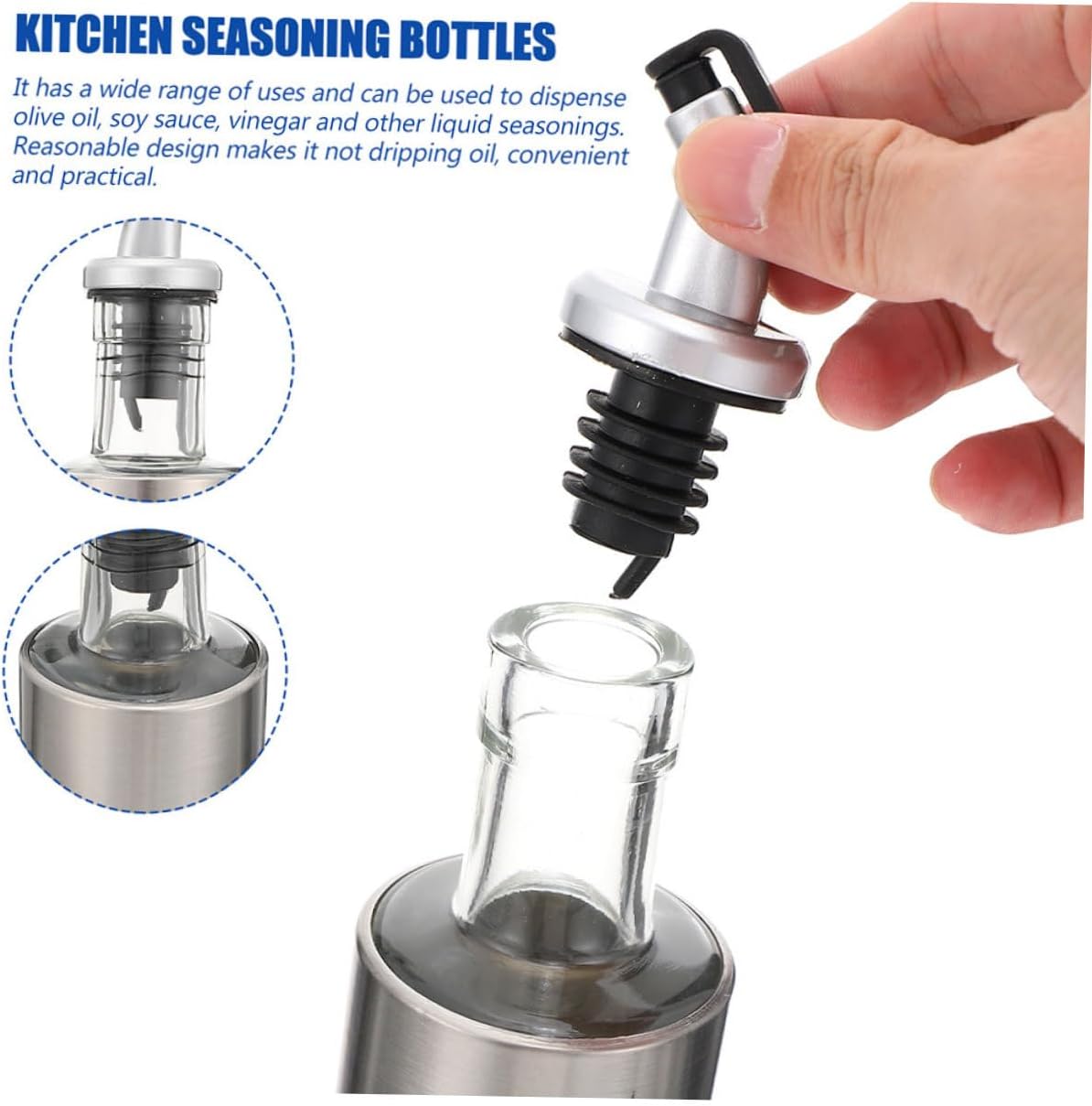 PRETYZOOM 1set Stainless Steel Glass Condiment Bottle Oil Dispenser Kitchen Oil Container Strainer Sprayer