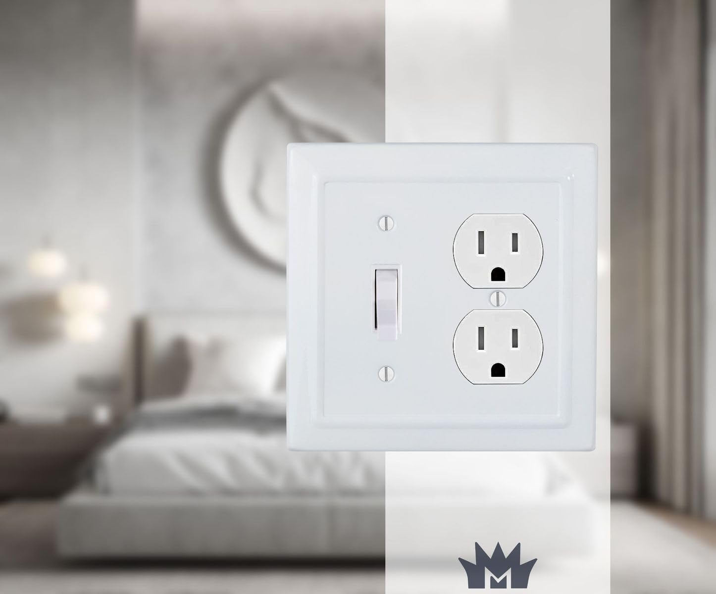 Monarch Abode 19061 Double Switch Architectural Toggle Duplex Combination Decorative Wall Plate Switch Plate Outlet Cover, 2-Gang, Classic White