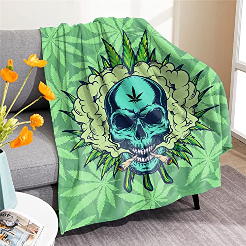 Cool Skull Soft Throw Blanket, Super Soft Leaves Blanket For Men Women Cozy Plush Flannel Micro Fleece Throws 60 X 50 Inches Blanket For Bed Sofa Couch (Weed) #TOP4