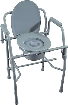 Adjustable Bedside Commode Chair Gray Steel Frame Drop Arm Commode for Seniors 3 in 1 Commode Chair for Toilet, Bedside, or Shower 300 lb Weight Capacity