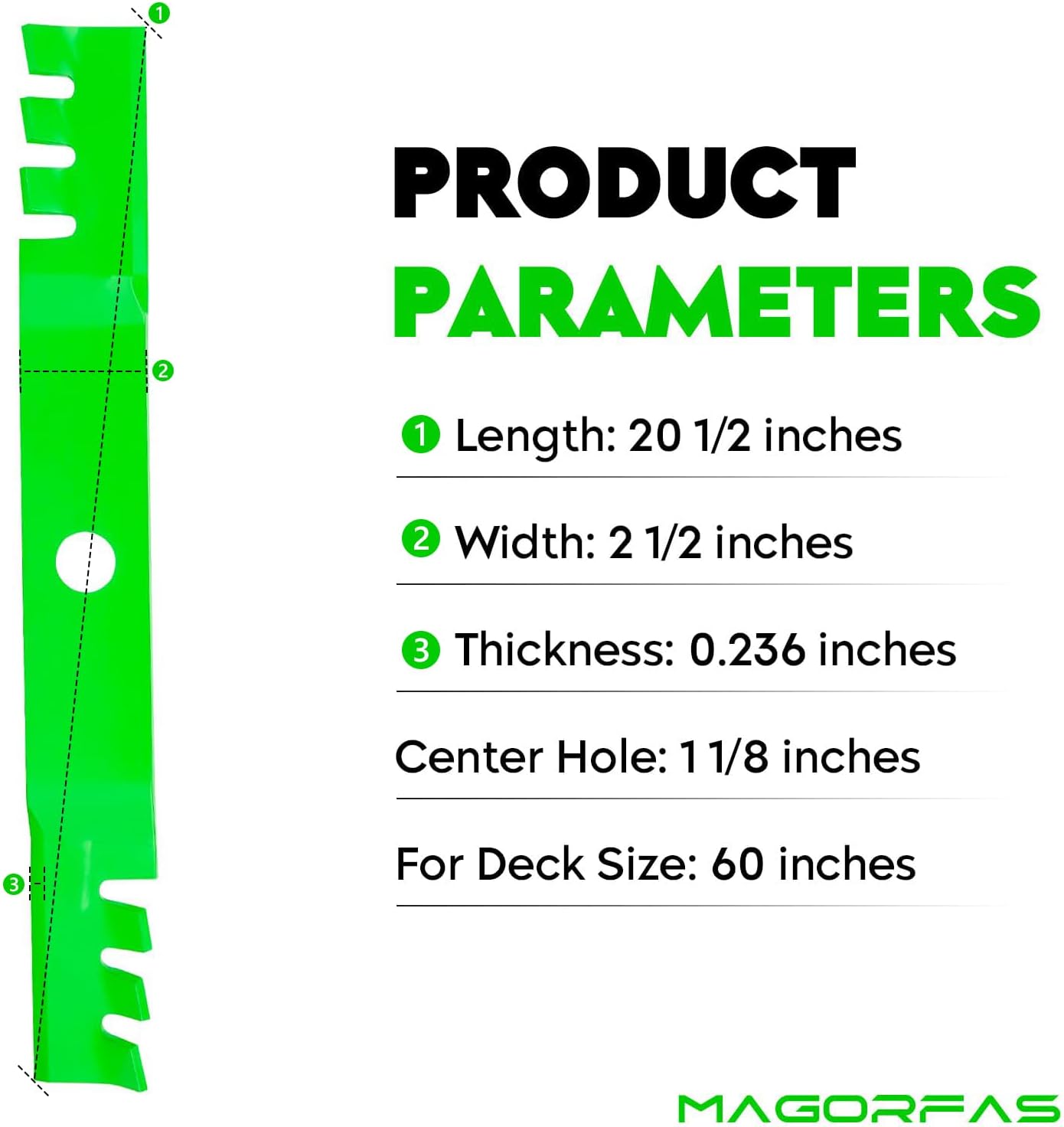 Lawn Mower Blades Toothed Mulching with 60 inch Mower Decks Fits for 70000-00602 70000-25001 76539-34330 for Kubota B1550 B1750 F2560E F3060 G1900 G2000 RC60B-21 Lawn Tractors, 3 PCS