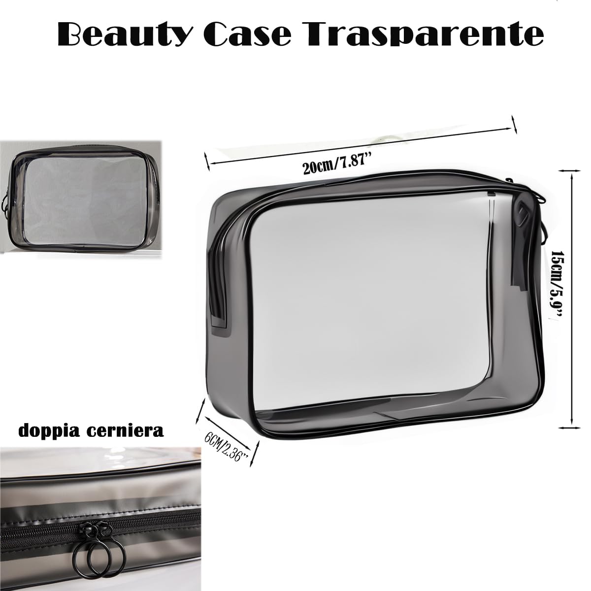 Set Borsa da Toilette Trasparente e Bottigliette da Viaggio per Aereo, Contenitori per Liquidi, Beauty Case da Viaggio, Trousse Trasparente, Busta e 8 Pcs Bottiglie Set per Cosmetici, Kit da Aereo
