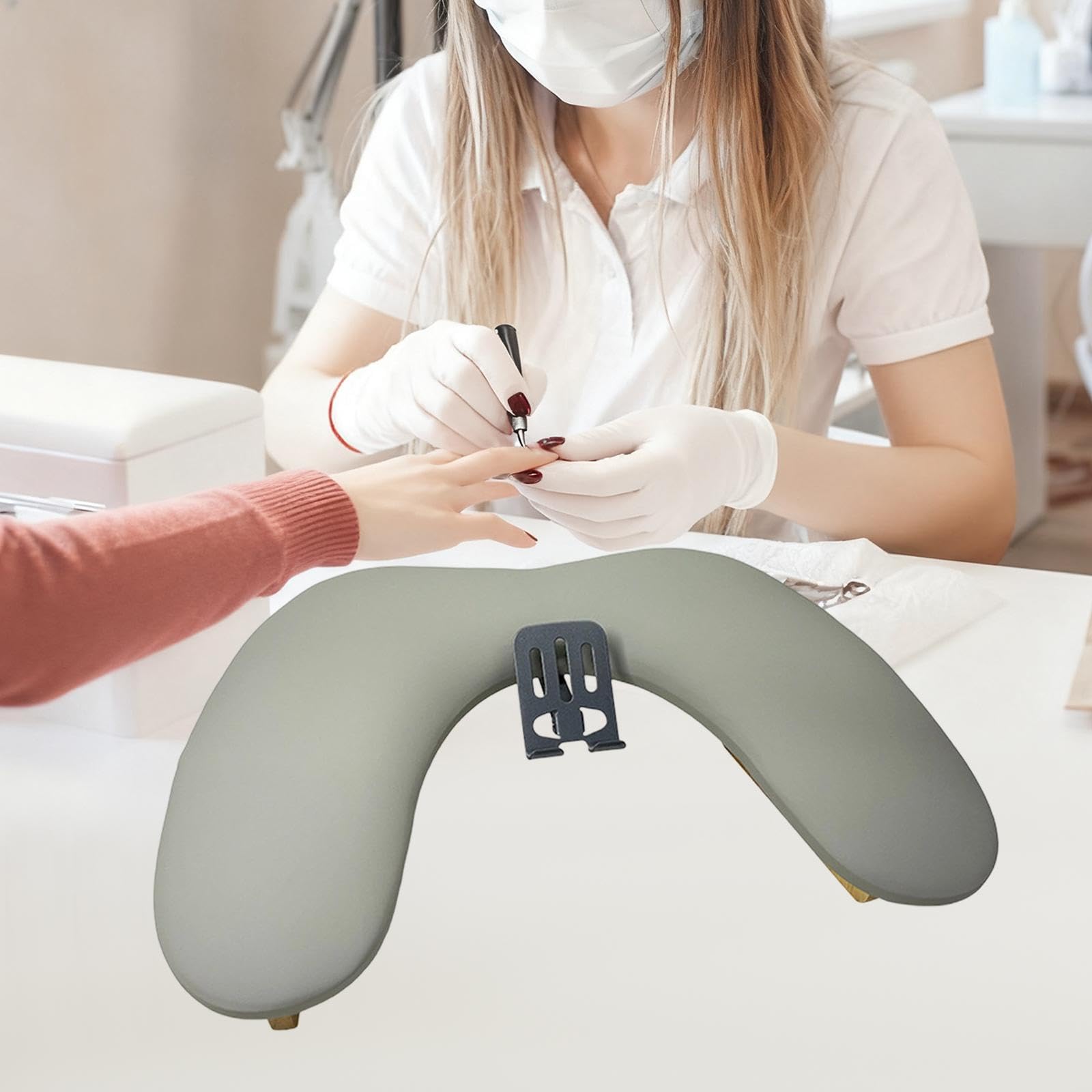 TISHITA Almohada para Manicura Cojín para de Manos Soporte Estable para Técnica de Uñas Almohadilla Confortable con Porta Teléfono Integrado Adecuada P, Gris