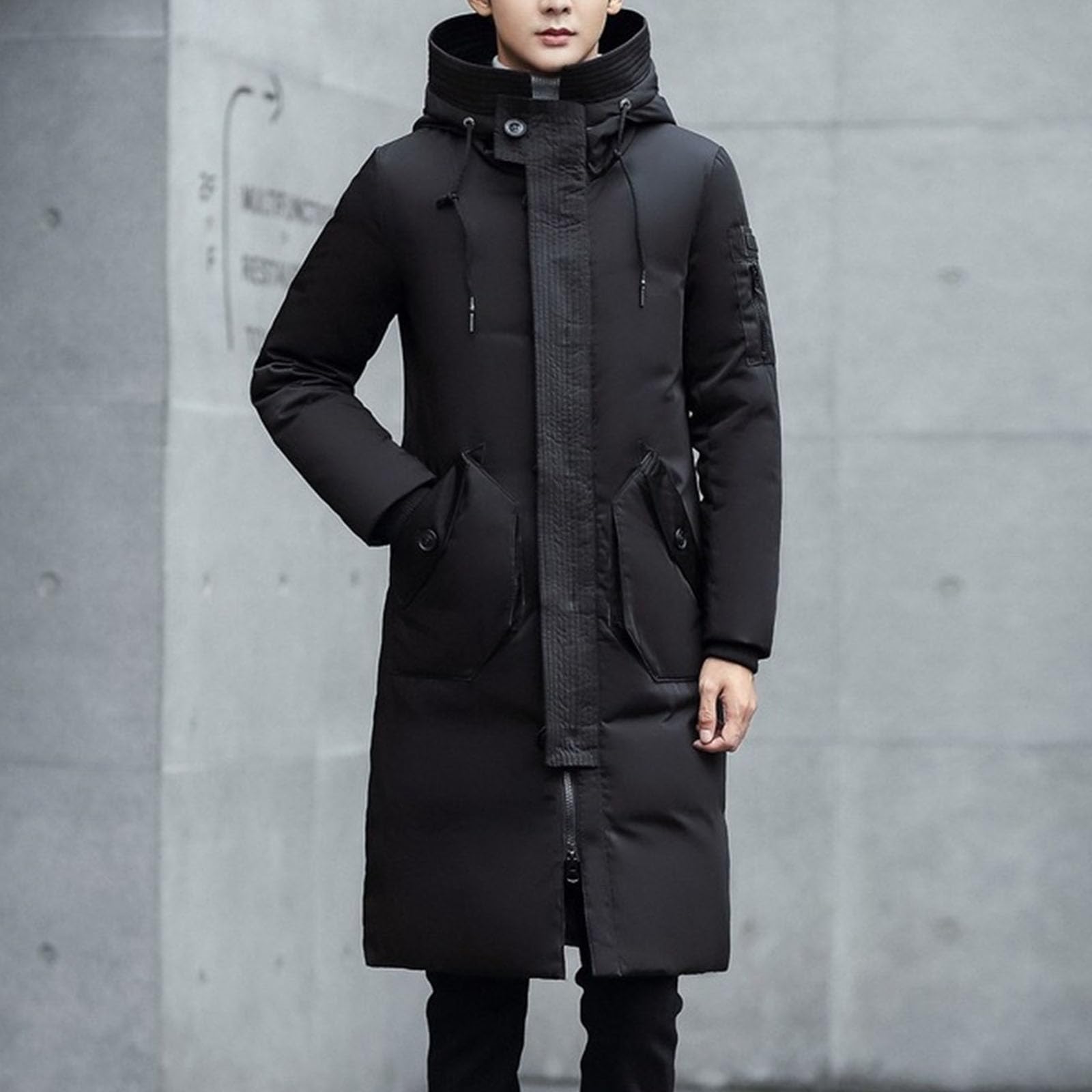 Giacca invernale lunga con cappuccio da uomo, imbottita, idrorepellente, antivento, parka spesso, giacca per il freddo