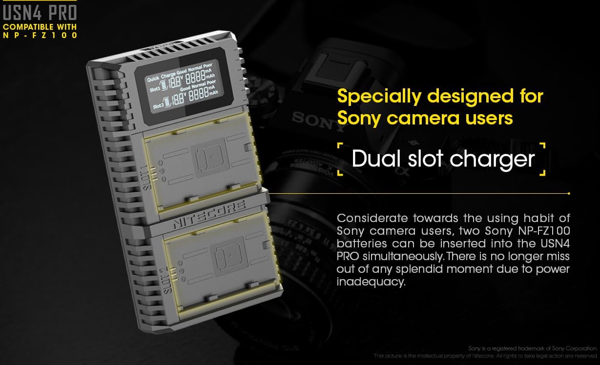 USN4 Pro Digital QuickCharge 2.0 USB Battery Charger Compatible with Sony NP-FZ100 Batteries (USN4 Charger)