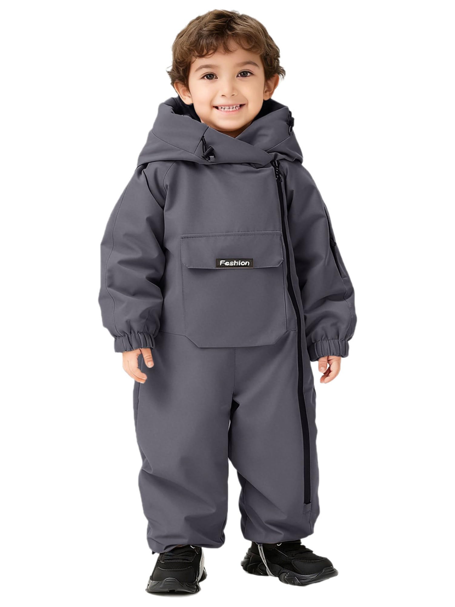 CHICTRY Tuta da Neve Intera per Neonato Neonata Pagliaccetto con Cappuccio Body in Pile Overall Jumpsuit Manica Lunca con Zip Tuta Invernale Snowsuit Grigio 3-4 anni