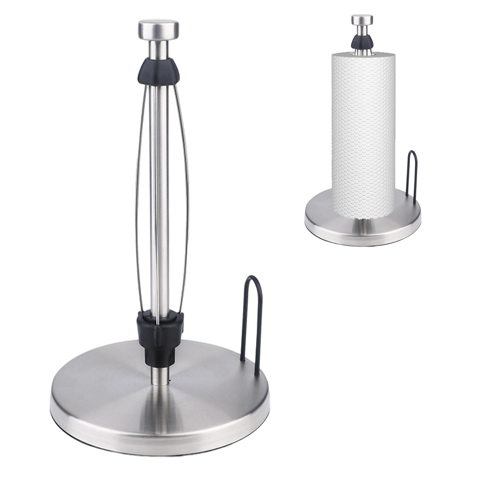 Kitchen Roll Holder Free Standing, Paper Towel Holder with Anti-slip Weighted Base & Ratchet System, Kitchen Towel Holder for Bathroom Galley, Silver