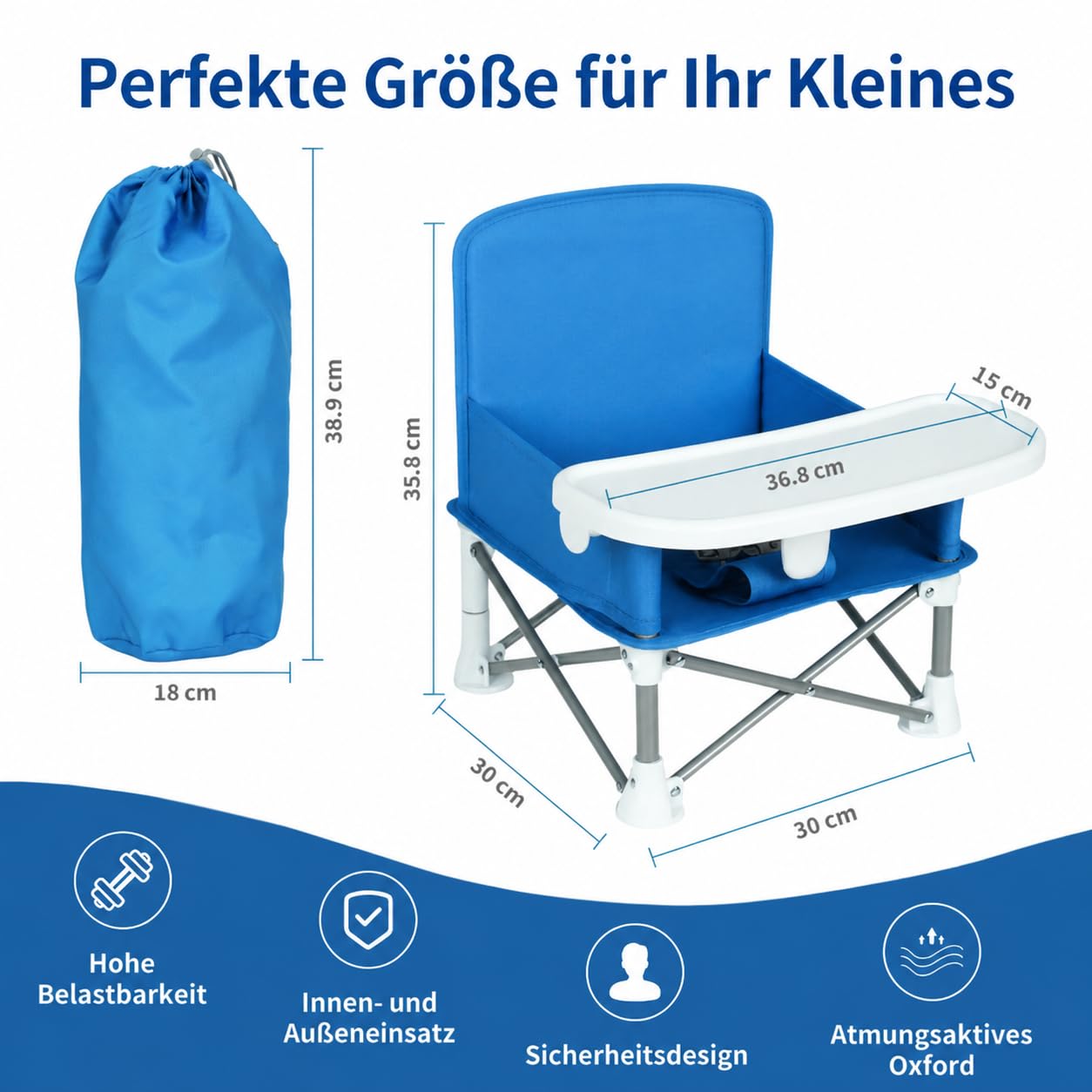 Tragbare Sitzerhöhung mit Futterschale für Babys Booster Stuhl für 6 Monate bis 3 Jahre Kompakter Faltbarer Sitzerhöhung Babystuhl Reisestuhl