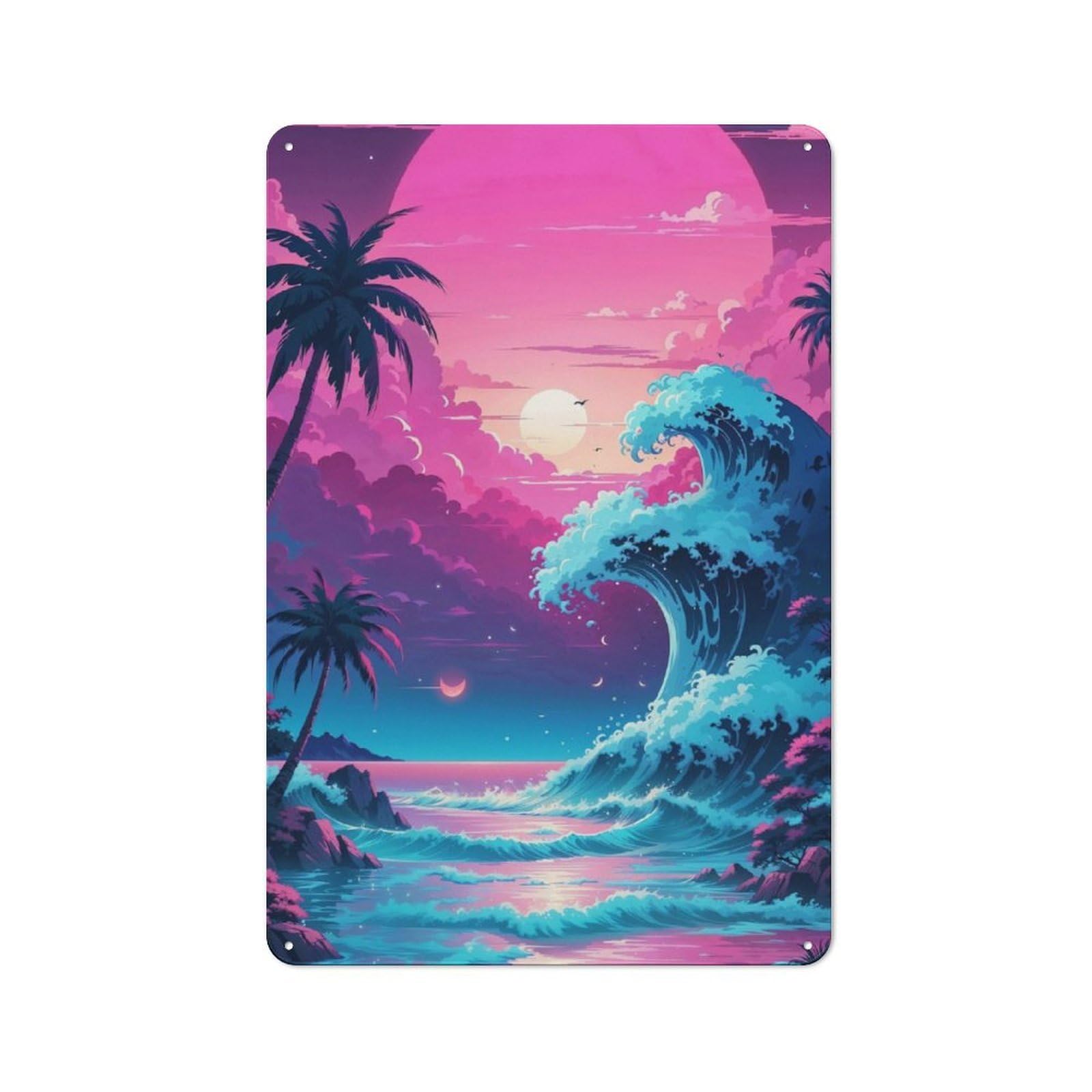 Junmoney Neon Dreamy Seascape Tin Sign 30X20cm With For Pub Or Café, Rustic Decor, For Kitchen, Dining Room And Home Bar Wall Decor