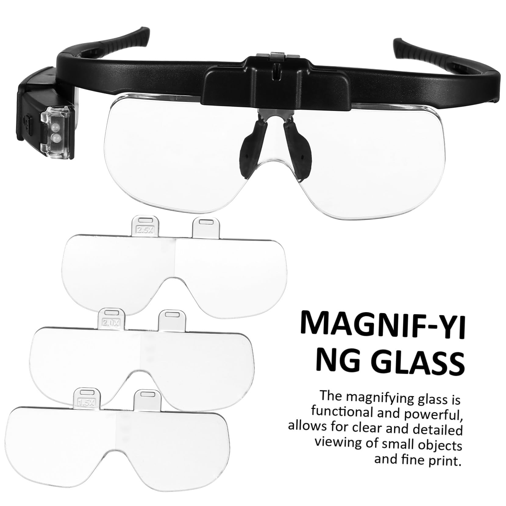 LED Vergrößerungsbrille mit Licht, Freihändig, USB, Schwarz
