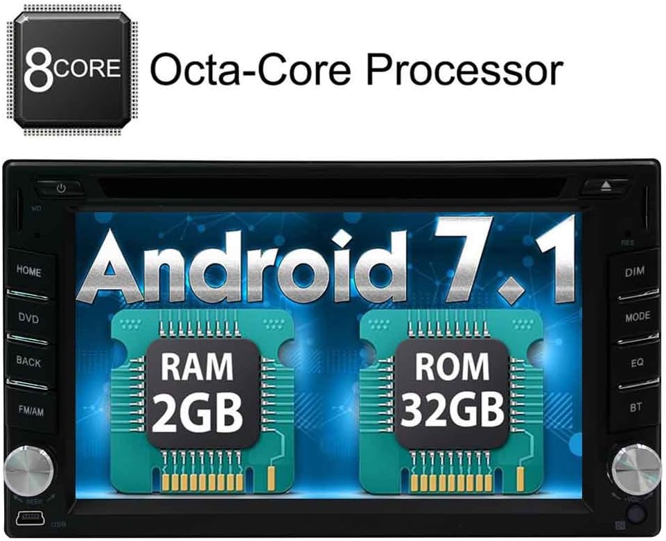 Support WIFI, MirrorLink, Subwoofer, Aux, Front/Backup Camera, USB SD, DVR - Bluetooth GPS Navigation DVD CD Player with 6.2" Touch Screen Android 7.1 Octa-Core 32GB + 2GB Double Dinker Stereo Radio
