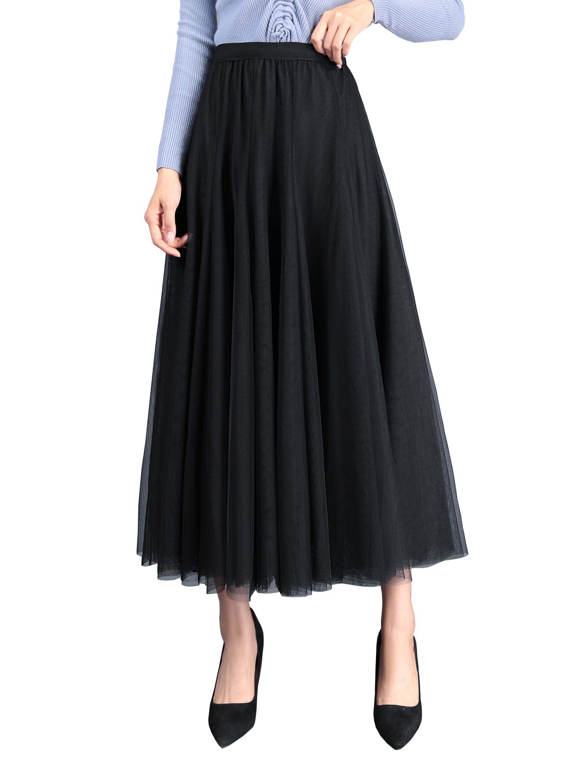 Women's Casual Petticoat A-Line Tulle Skirt Elegant Tiered and Pleated Vintage Skirt Swing Skirt