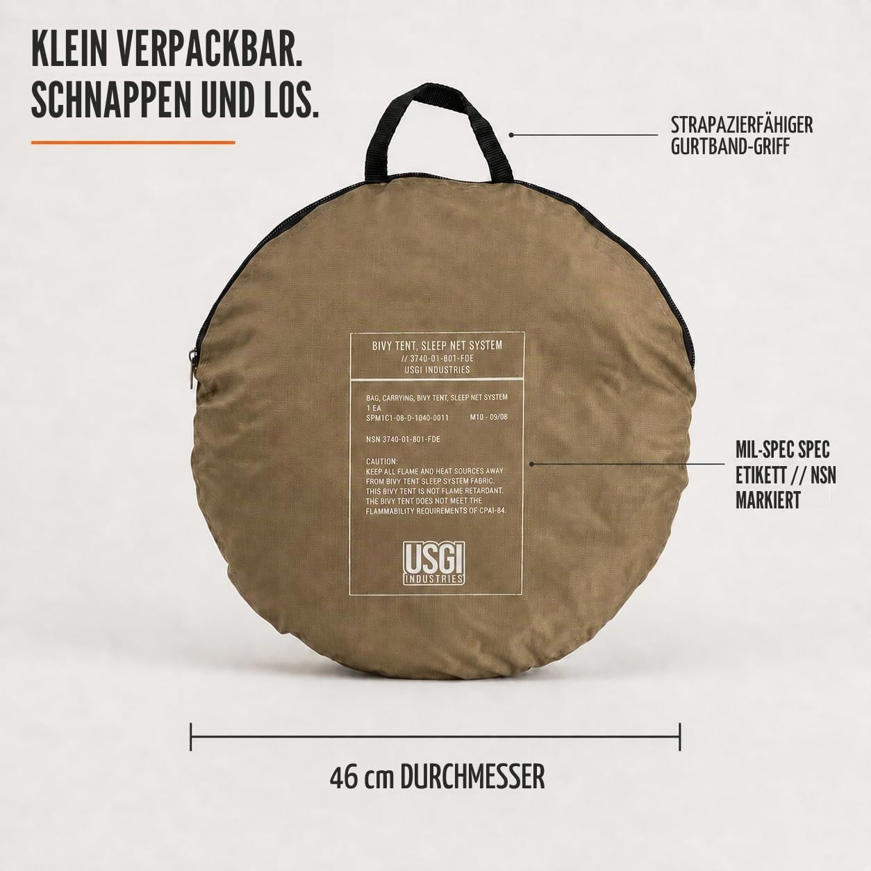 USGI Industries Bivy Zelt | Leichtes Einzelpersonen-Schlafnetz-System für Outdoor, Camping, Survival, Wandern, Rucksack | Netzschutz