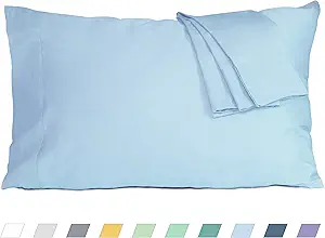 Pillow Cases, King Size Cotton Percale Weave Pillowcases, Pre-Shrunk Breathable and Hypoallergenic Pillowcases, Set of 2 (2 Piece King 20 Inch x 40 Inch, Light Blue)
