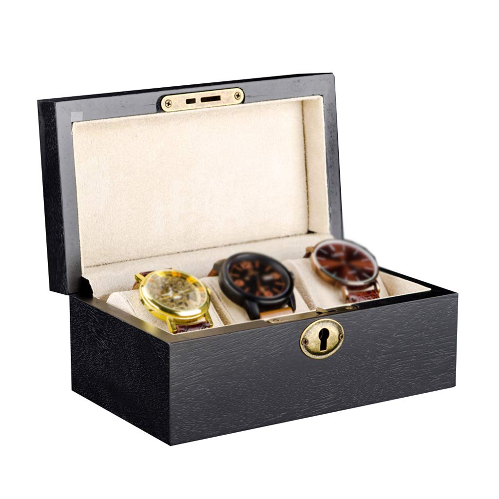 ANVLOJRIH Watch Box - 3 Slots Watch Jewellery Display Storage Case Bracelet Tray Showcase Organiser with Metal Clasp Lock and 3 Removable Velvet Pillows