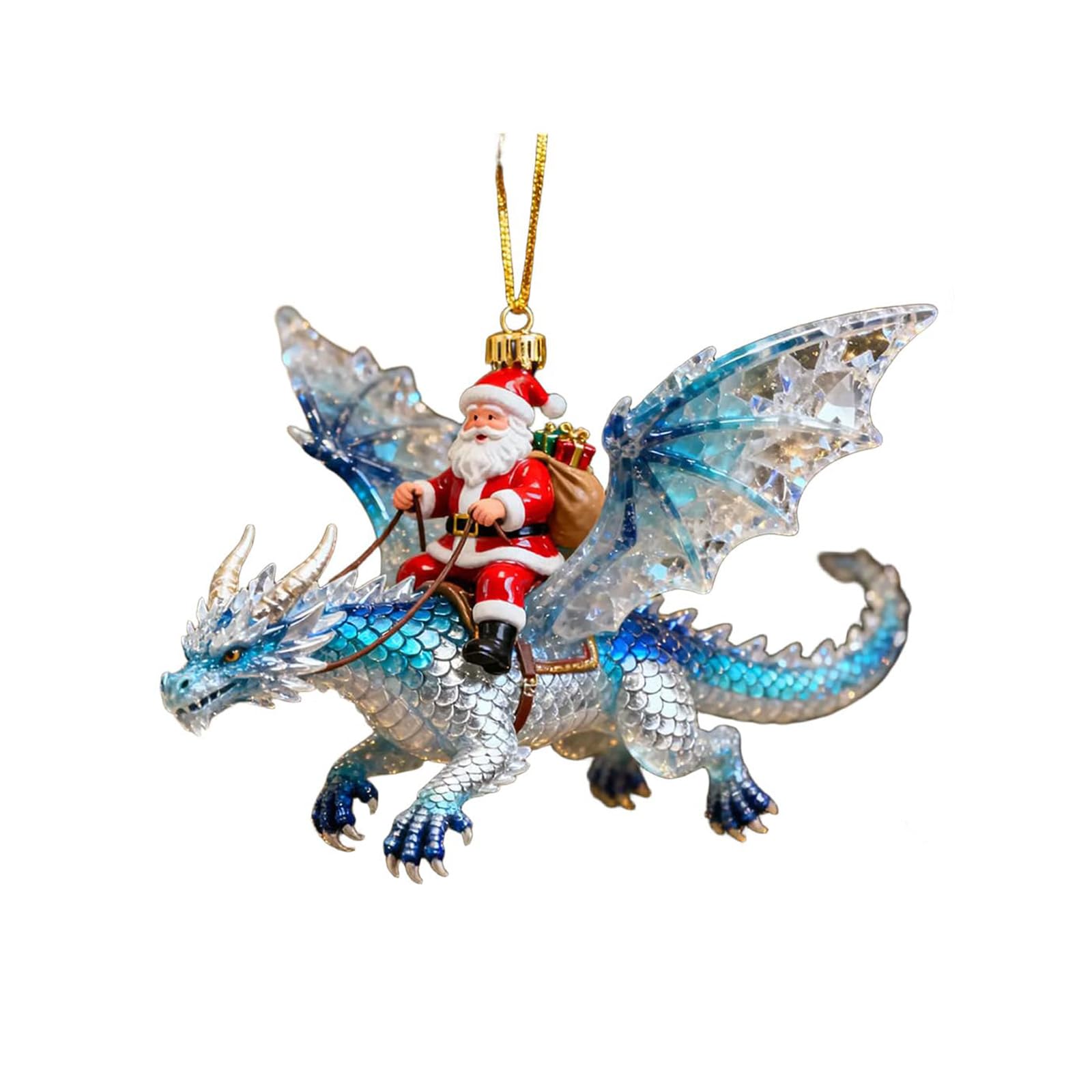 Santa’s Dragon Riders Ornament Collection, Fantasy Themed Dragon Ornaments, Santa Riding D ragon Christmas, Dragons Hanging Acrylic Goth Christmas Ornaments (CC)