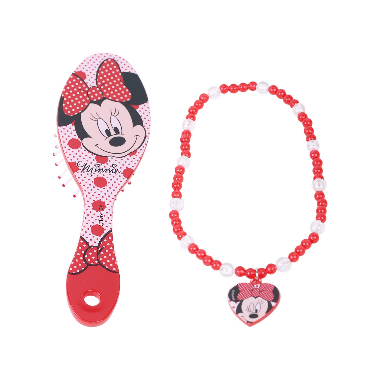 Lil Diva Minnie Mouse Hair Brush With Necklace For Girls 3 Years And Above