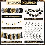 Black and Gold Birthday Party Decorations Kit for Men Women, Cheers Beer Confetti Black Gold Balloon Happy Birthday Banner Fringe Curtains Swirl Circle Dots Tassels Pom Graduation 30th 40th 50th Him - Image 2