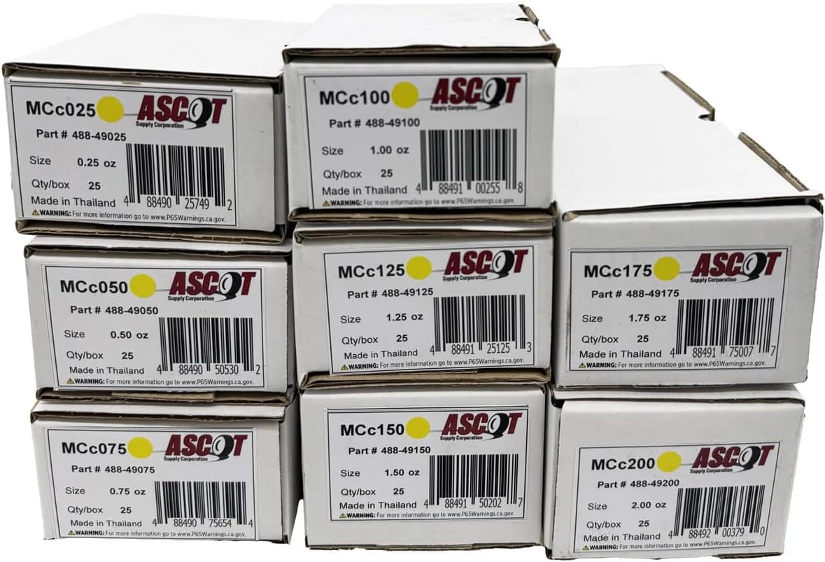 Ascot MC Style Coated Lead Clip-On Wheel Weight Bundle .25oz-2.00oz (8 Items)