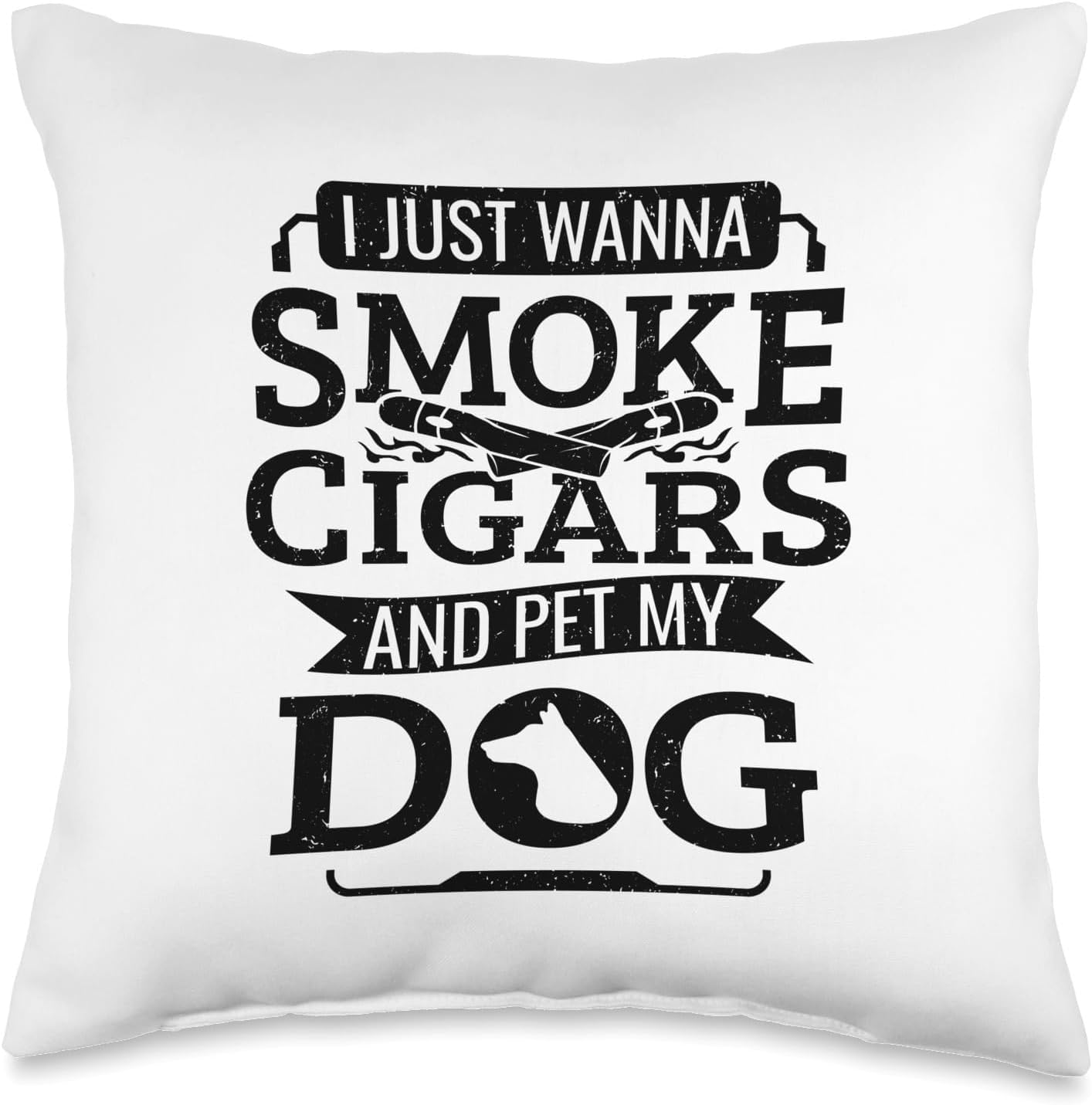 Funny Cigar Smoker Smoking Dog Owner Smoke Cigars Men Throw Pillow