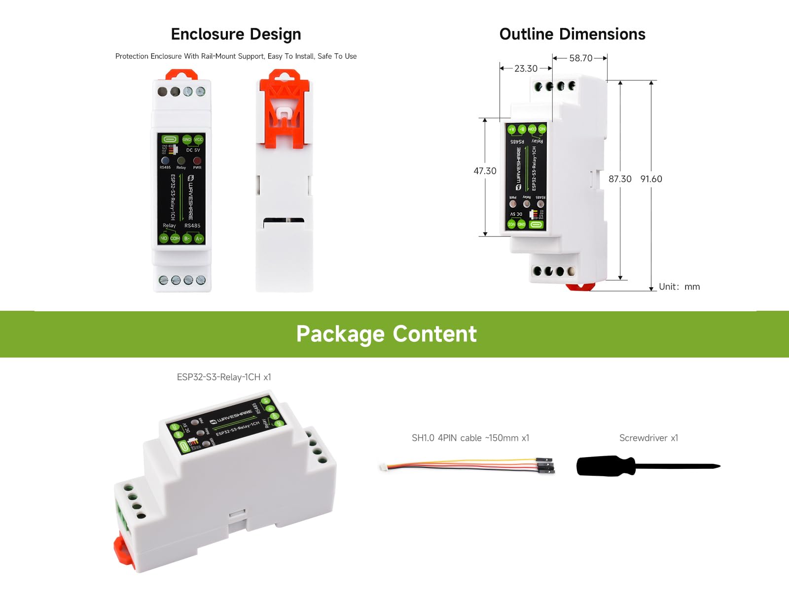 ESP32-S3 WiFi Relais Module 1 Canal Industriel, Support RS485/WIFi/Bluetooth Contrôle, Puissance Nominale du Relais Jusqu'à 10A 250V AC/30V DC, avec Plusieurs Circuits de Protection d'isolation