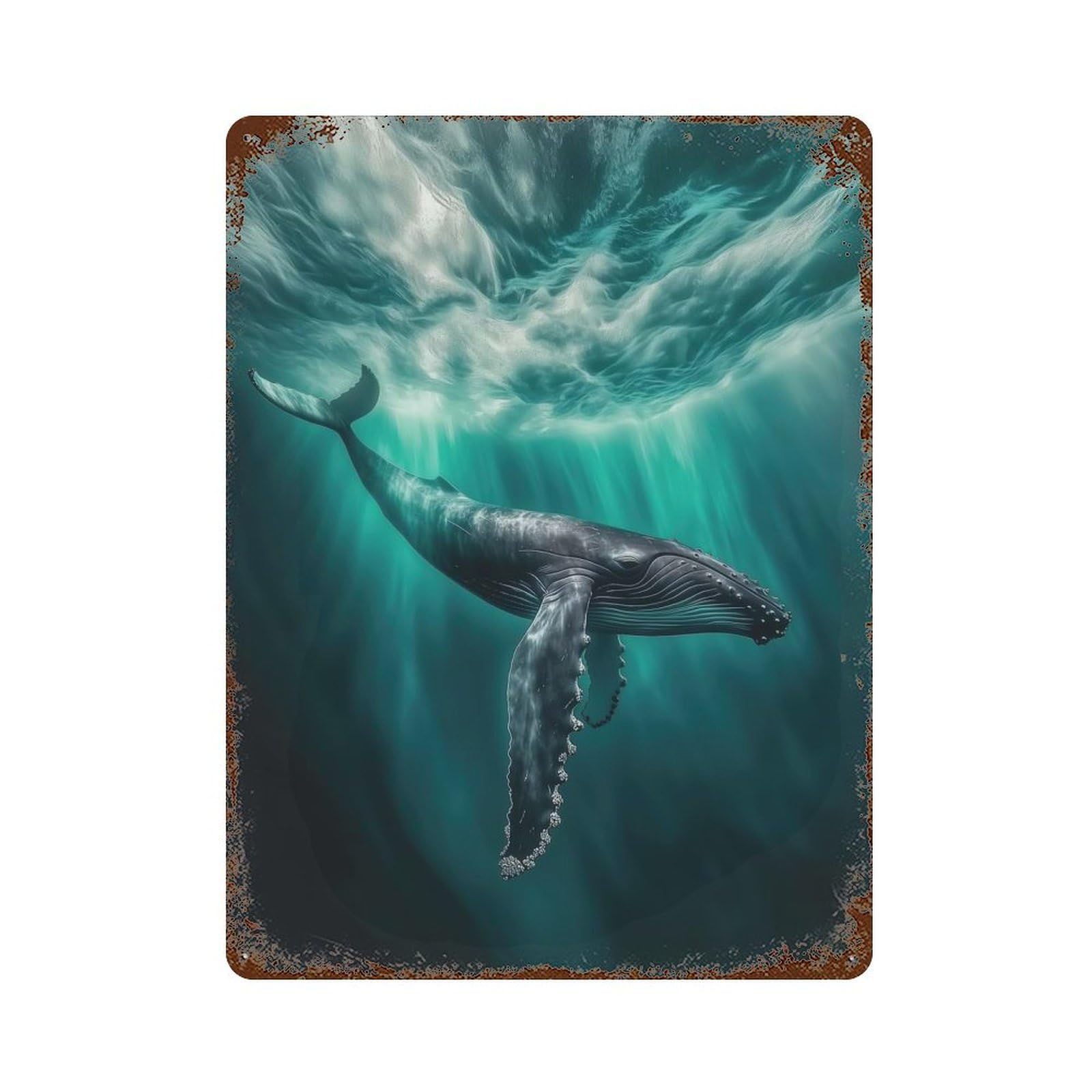 Humpback Whale Northern Lights Rusty Metal Tin Sign 15.7"x11.8", for Shed, Workshop And Garage Wall Decor, Shabby Chic Decor