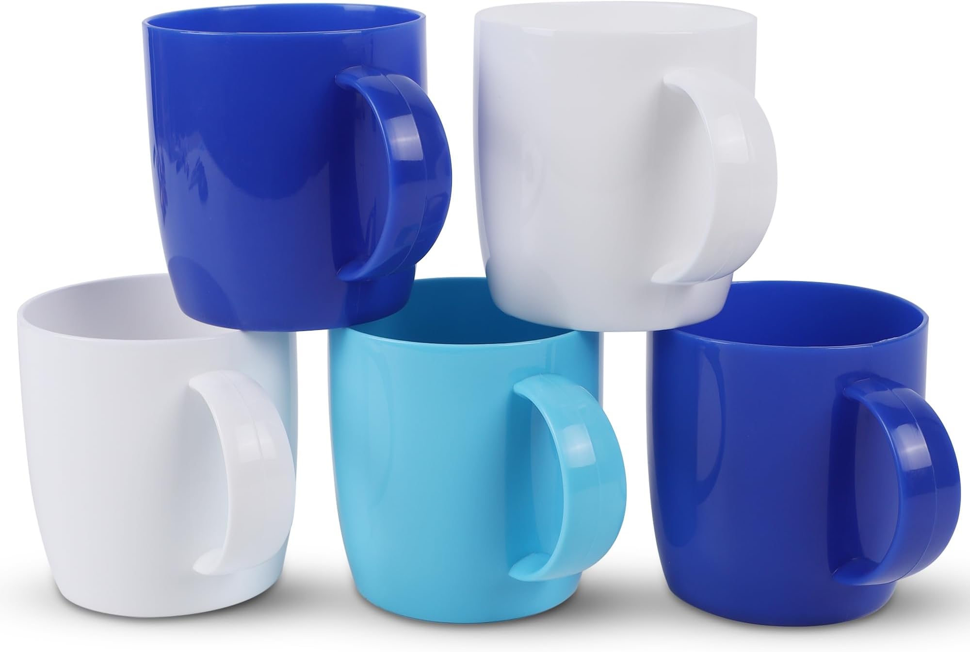 fulong Reusable Plastic Drinking Cup with Handle, BPA Free Microwave & Dishwasher Safe Food Grade PP 13 Ounce Coffee & Milk Mug Set of 5 (Blue)