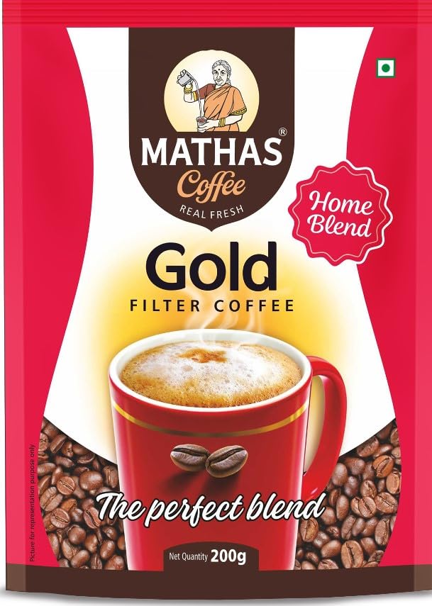 Mathas Coffee Powder | Leading Indian Filter Coffee | 80% Coffee 20% Chicory (Gold, 200gm)