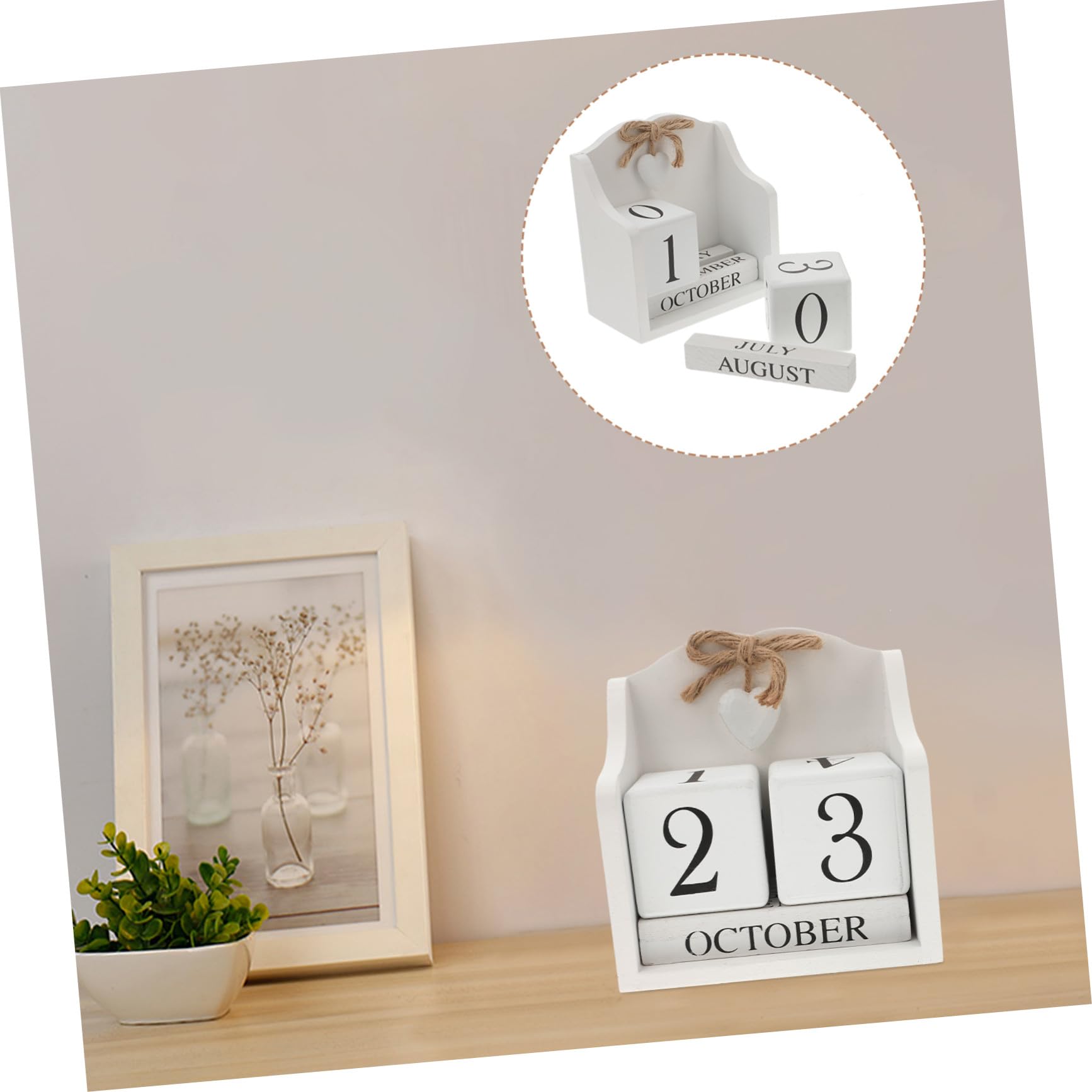 DOITOOL 1pezzi Calendario Perpetuo in Legno Bianco Stile Europeo Rurale Calendario da Tavolo Cubi Manuali Ornamento Decorazione Domestica Accessorio Fotografico