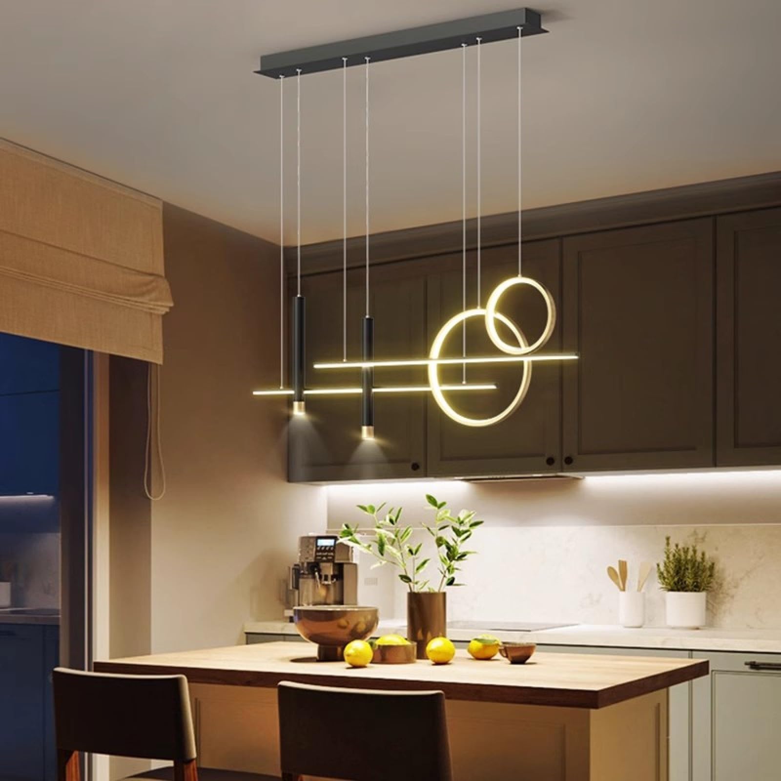 HYJAUSXB Kitchen Island Linear Pendant Light Fixtures,dimmable Led Lighting With Remote,contemporary Ring Chandelier,adjustable Hanging Fixture For Bedroom Dining Living Room Bar