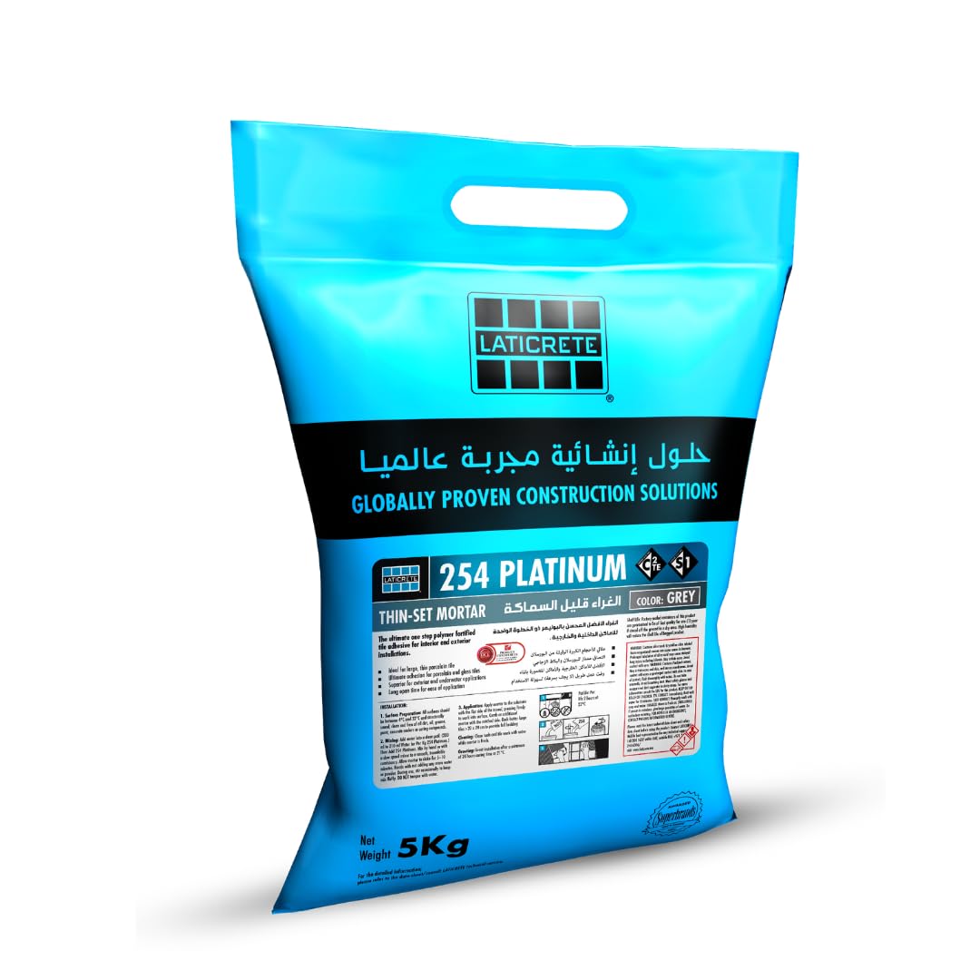 254 Platinum, Thinset Adhesive for Tile and Stone Installation, 5 kg - Grey