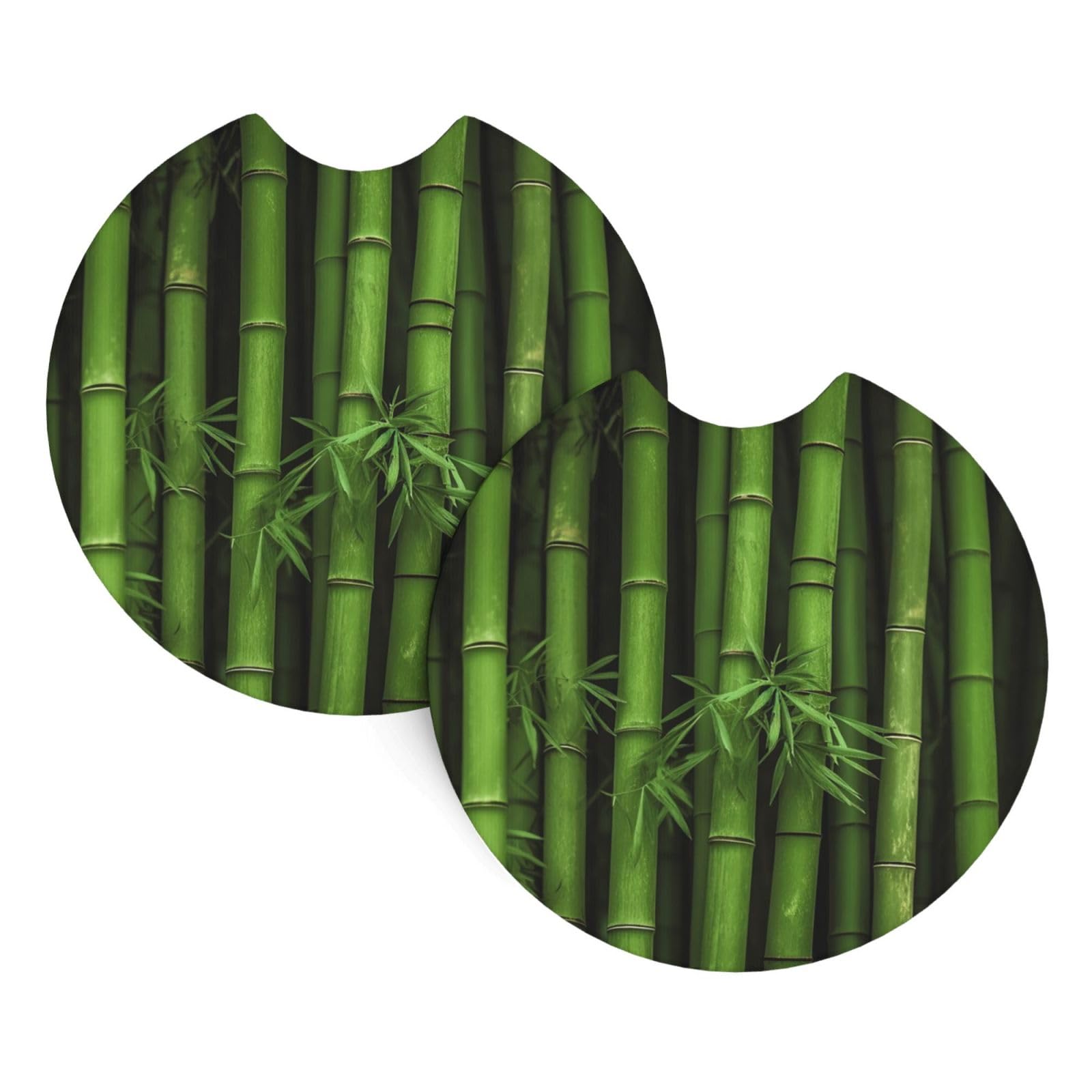 2 Pack Car Coaster for Cup Holders Green Bamboo Car Cup Coaster 2.7" Neoprene Non-Slip Automotive Cup Mat Universal Auto Car Interior Accessories for Women Men Cup Pad
