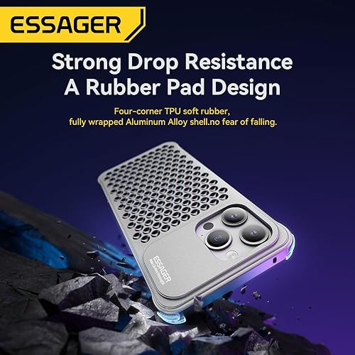 Miniatura 7 de ESSAGER Aleación de aluminio 3D de disipación de calor agujeros anticaída bisel delgado caso para iPhone 13 Pro Max (para iphone13 pro max, gris)