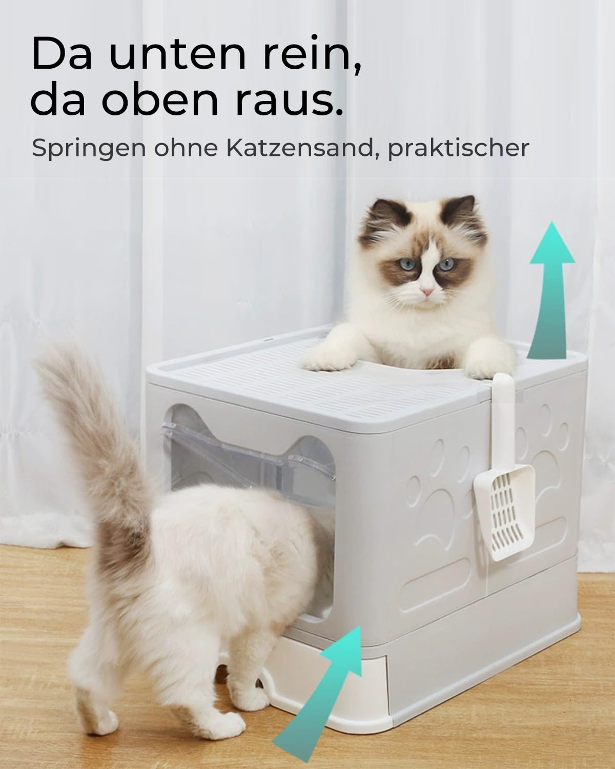 Katzenklo mit Deckel, ausziehbares hochwertiges Tablett und Katzenklo Schaufel, hop in Katzenklo XXL Katzentoilette geschlossen geräumig katzenklo groß für Katzen bis 15 kg, Leichtere Reinigung