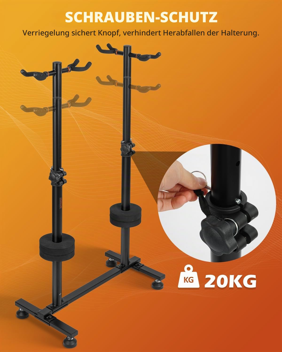 STRICH Gitarrenständer, 4 verstellbare Gitarrenständerhalter, robuster 4 Gitarrenständer für akustische E-Gitarren, Bass, Banjos, zusammenklappbar, Multi-Gitarrenständer, 4 Halter, FH-S4U