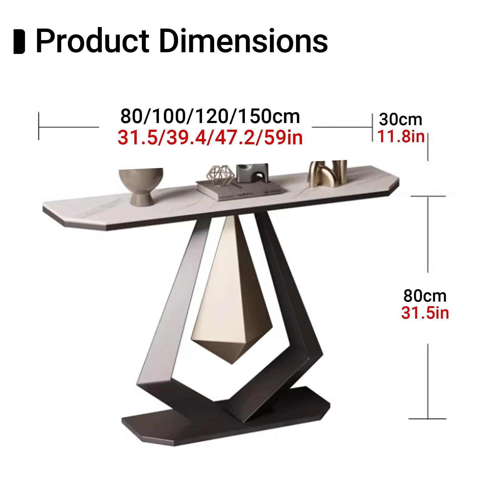 Mesas consola para recibidor con panel de piedra y estructura metálica, mesa consola estrecha con tablero de piedra decorativa, ideal para sala de estar, vestíbulo, dormitorio o pasillo (negro + bla