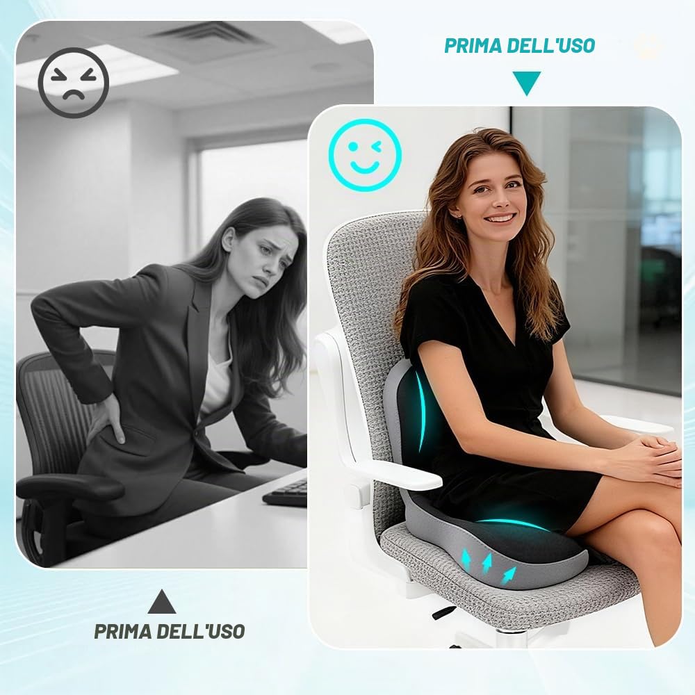 Cuscino Sedia Ufficio, Cuscino Ortopedico con Schienale, Cuscino per Coccige, Cuscinos Coccige Ortopedico, Cuscinos Ergonomico Sedia Ufficio, CuscinoMemory Foam per Ufficios, Casa, Auto