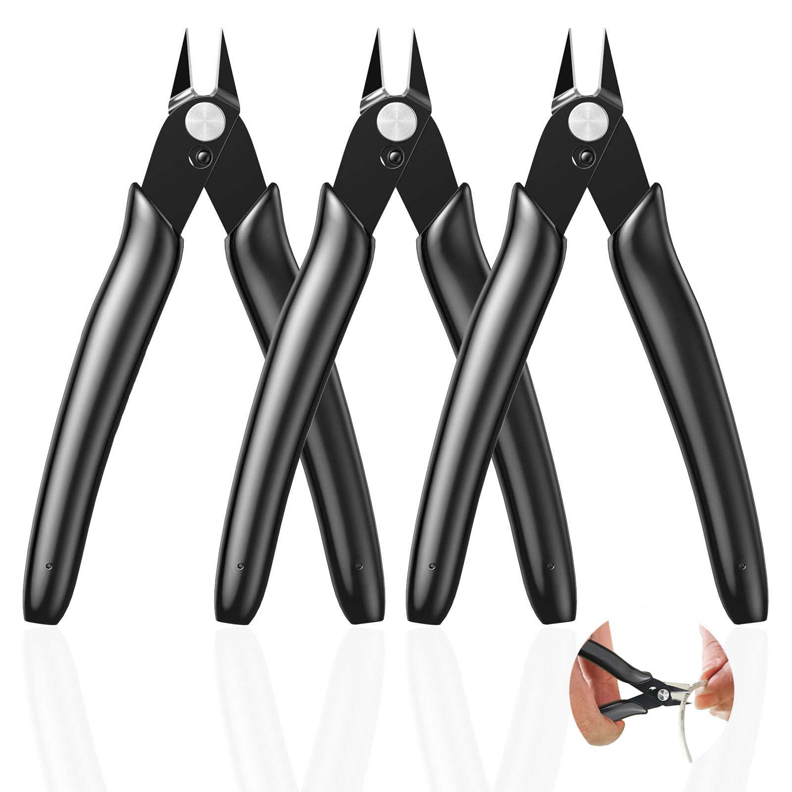 3 Pcs 4.5 Inch Black Wire Cutters - Micro Precision Durable Diagonal Flush Cutters for 3D Print, Electronics, Coil, Plastic Models, Jewellery, Homes - Speedy Effortless Side Cutting Pliers
