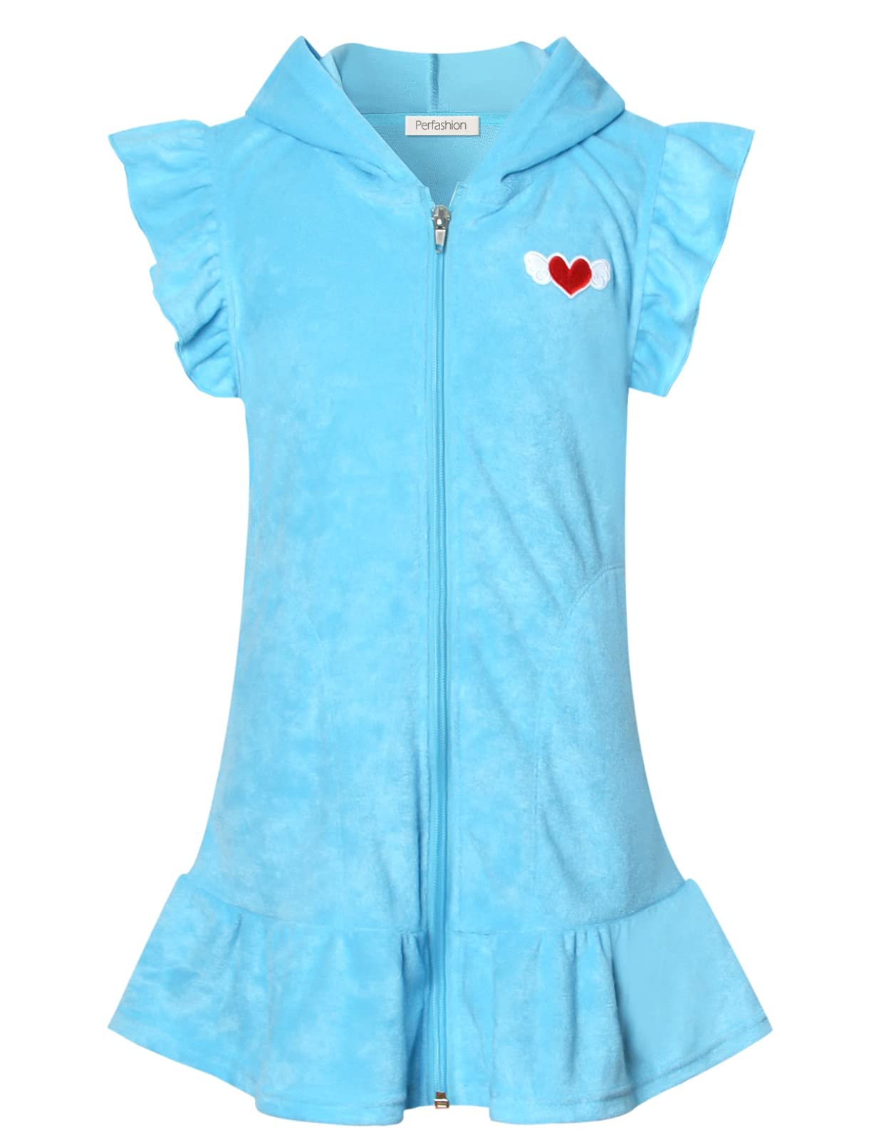 Perfashion Swimwear Cover Up for Girls Terry Swim Cover Ups Hooded Kids Zip-up Cover-ups