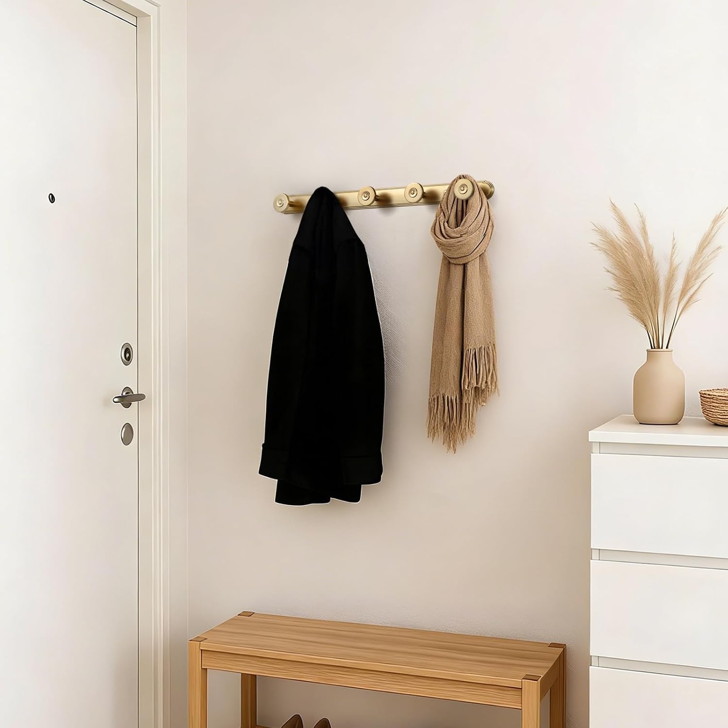 Coat Rack Wall Mounted, Modern Champagne Bronze Zinc Alloy Metal Hangers for Bathroom, Closet, Hat and Purse, Hooks for Hanging Coats, Backpacks, Coat Hooks Wall Mount 2501-UBR-H014-5
