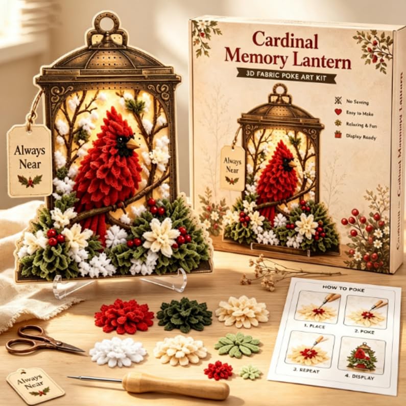 3D Fabric Poke Art Memory Lantern Kit, 3D Fabric Embroidery Art Lamp Complete Set, Premium Soft Silk Surface Decorative Night Light with Raised Three-Dimensional Hand Stitch Pattern，A