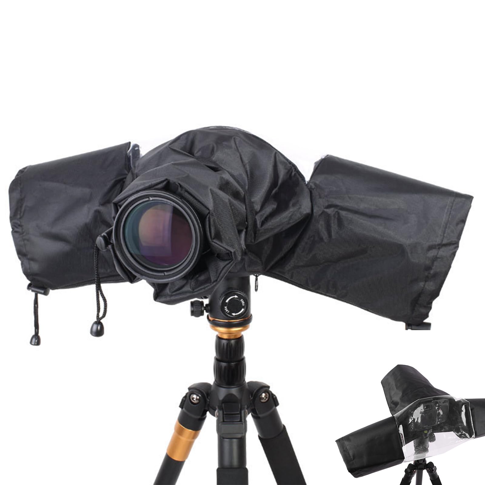 Wisfunlly Camera Rain Cover, Small Size Durable Nylon Raincoat Compatible with Sony Canon Nikon DSLR and Mirrorless Cameras within 220mm, Camera Cover with Sleeves Drawstrings Viewing Window
