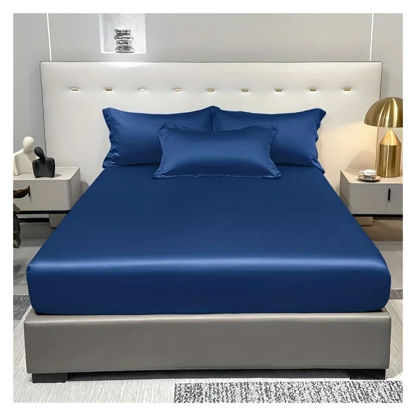 1 Drap-Housse Simple et Moderne en Satin de Couleur Unie, Couvre-lit en Soie glacée de Couleur Unie for Chambre à Coucher(Dark Green,180x200cm)