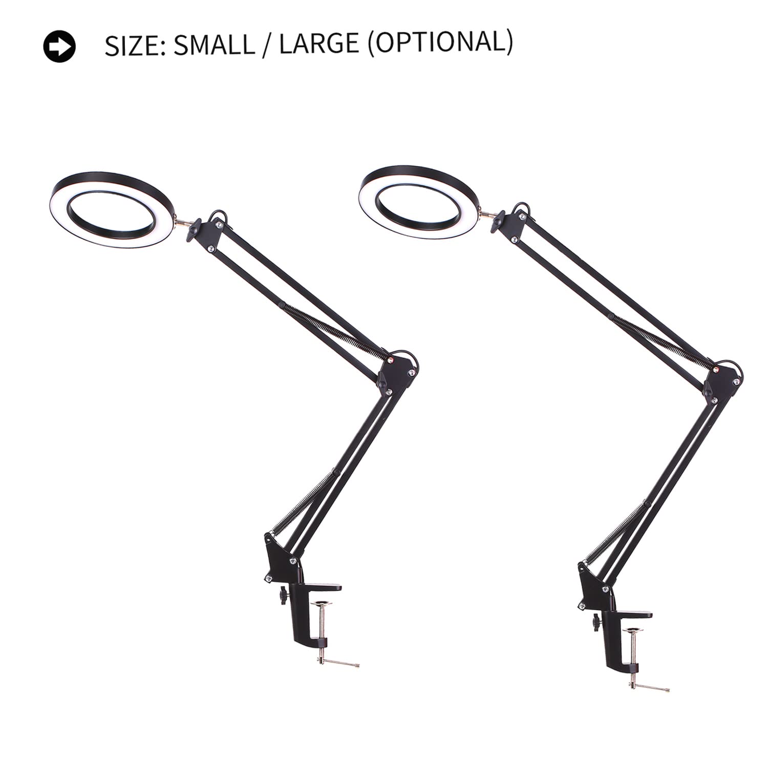 Lámpara de Aumento LED Ampliación 5X, Lámpara de Lupa con Luz,3 Modos de Color 10 Niveles Regulables, Alimentación USB,Lámpara de Brazo Giratorio Ajustable con Clip