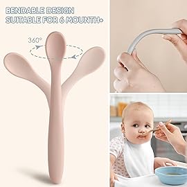 Silicone Baby Feeding Spoons, First Stage Baby Infant Spoons, Soft-Tip Easy on Gums I Training Spoon Self Feeding, Dishwasher & Boil-proof, 6 Pack